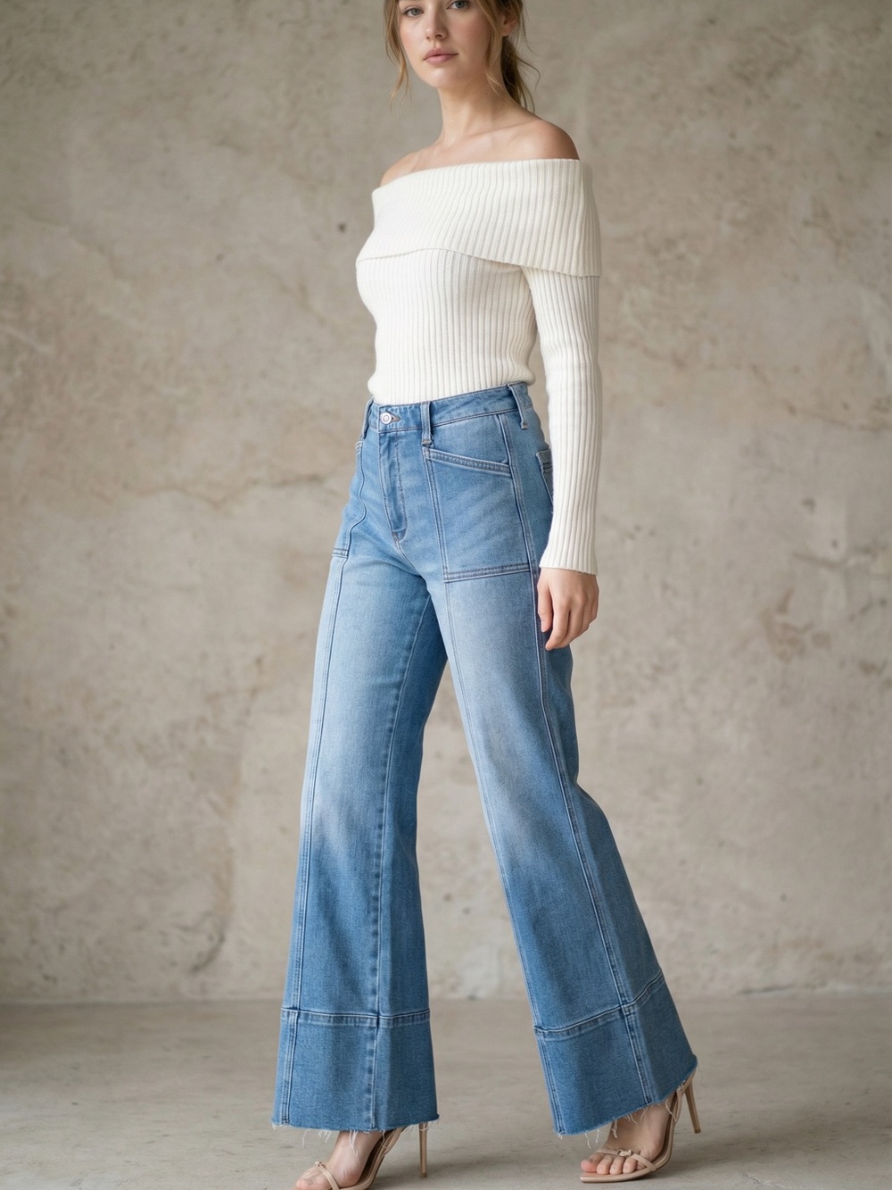 Artemis Vintage High Rise Patch Pocket Crop Wide Leg Jeans